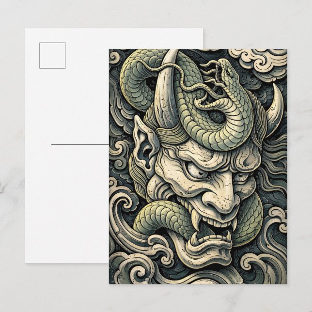 Fierce Horned Demon Serpent Storm Pop Art Postcard (Front/Back)