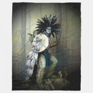 FIERCE INDIAN WARRIOR FLEECE BLANKET