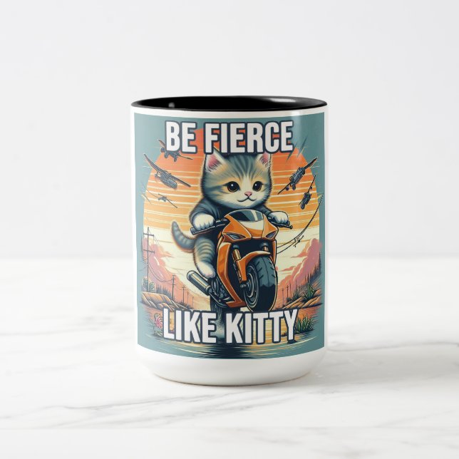 Fierce Kitty Mug Cat driving motorcycle (Center)