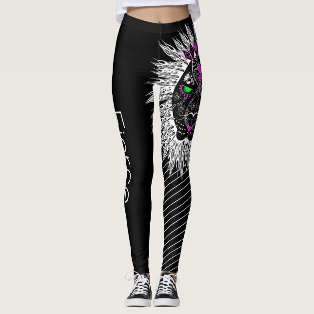 Fierce Leo the Lion Leggins' isolated on Black Leggings (Front)