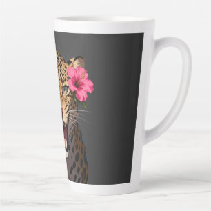 Fierce Leopard Pink Flower Keychain Latte Mug