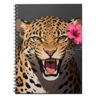 Fierce Leopard Pink Flower Notebook