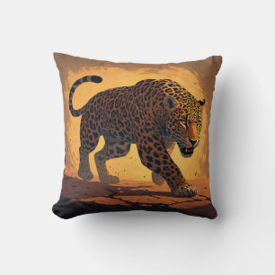Fierce Leopard Prowling at Sunset Cushion