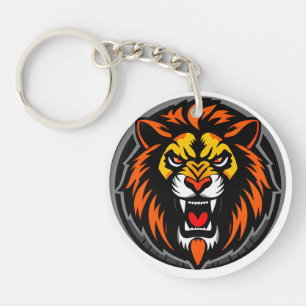 Fierce Lion Head Graphic Vibrant Key Ring