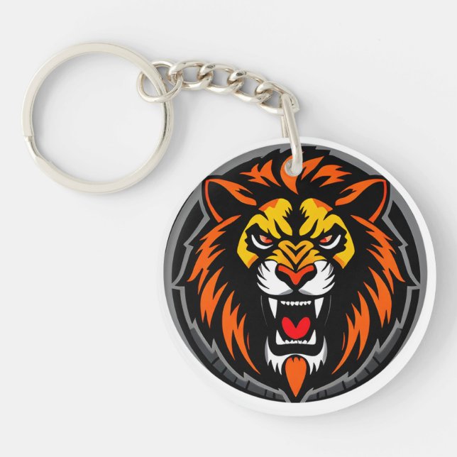 Fierce Lion Head Graphic Vibrant Key Ring (Front)