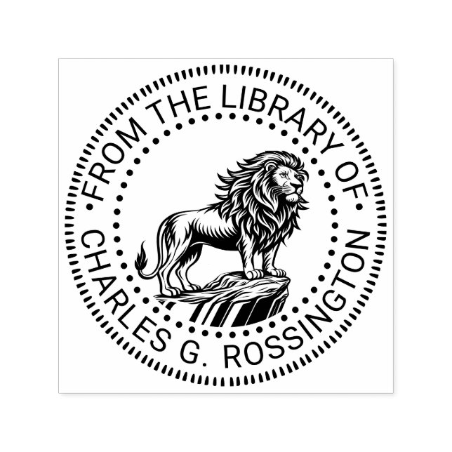 Fierce Lion on Cliff Ledge Library Book Name Self-inking Stamp (Design)