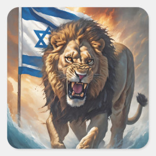 Fierce Lion With Israeli Flag Square Sticker