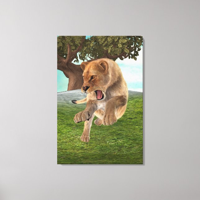 Fierce Lioness Jungle Adventure Art Canvas Print (Front)