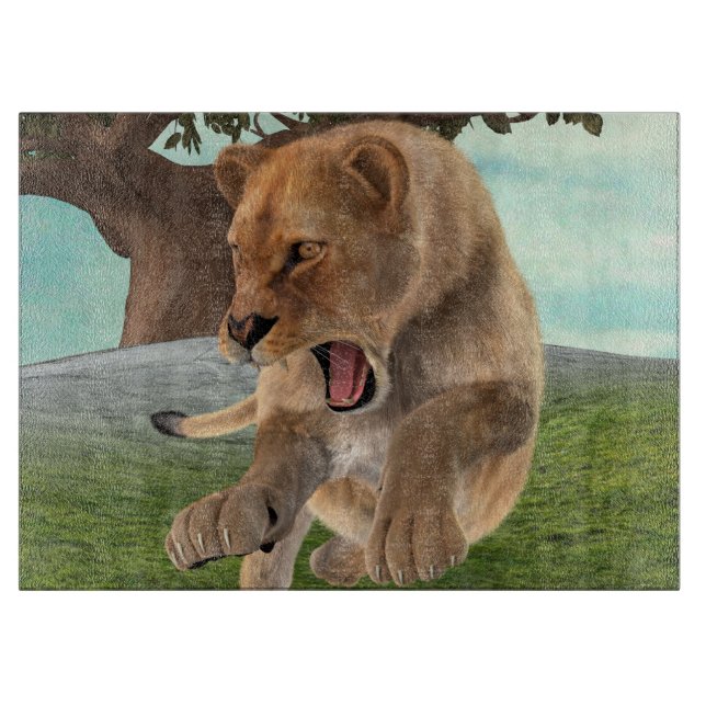 Fierce Lioness Jungle Adventure Art Cutting Board (Front)