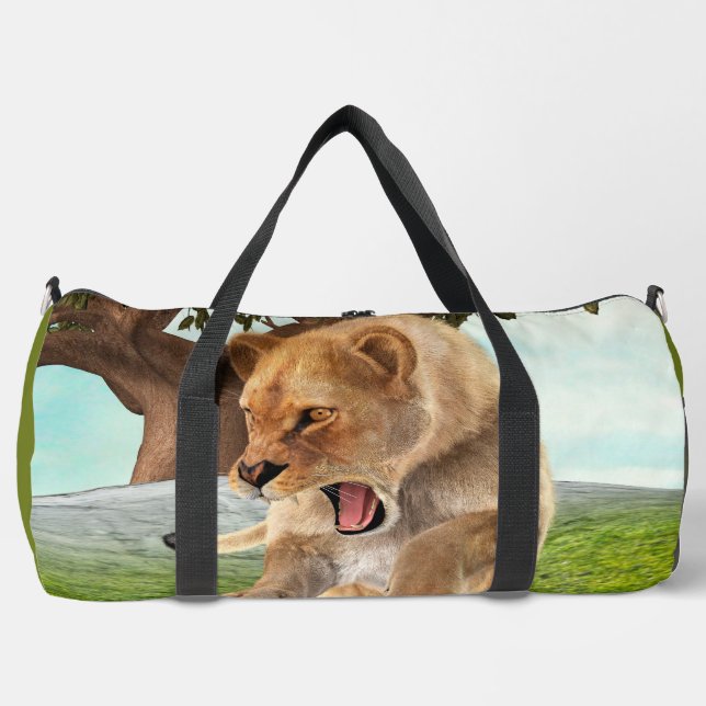 Fierce Lioness Jungle Adventure Art Duffle Bag (Front)