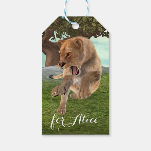 Fierce Lioness Jungle Adventure Art Gift Tags (Front)