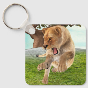 Fierce Lioness Jungle Adventure Art Key Ring