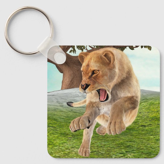 Fierce Lioness Jungle Adventure Art Key Ring (Front)