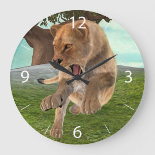 Fierce Lioness Jungle Adventure Art Large Clock