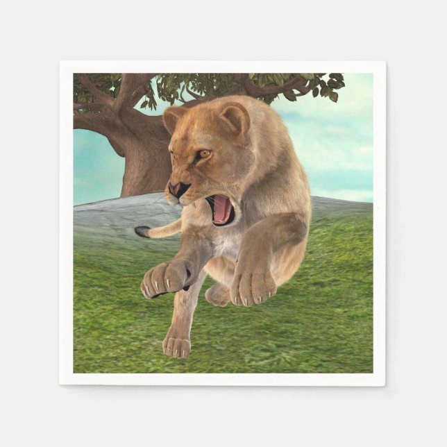 Fierce Lioness Jungle Adventure Art Napkin (Front)