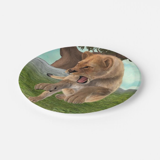 Fierce Lioness Jungle Adventure Art Paper Plate (Angled)