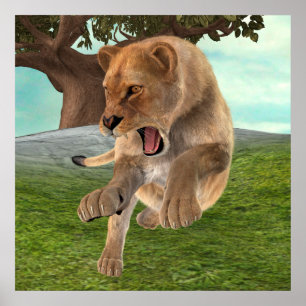 Fierce Lioness Jungle Adventure Art Poster