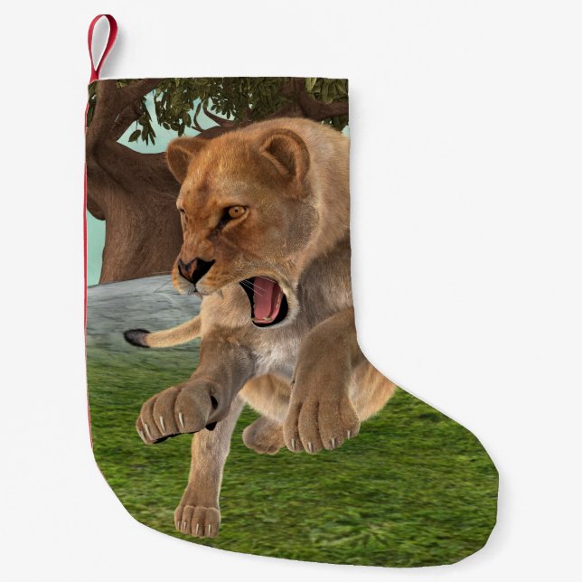 Fierce Lioness Jungle Adventure Art Small Christmas Stocking (Front)