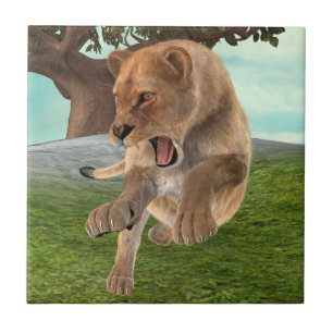 Fierce Lioness Jungle Adventure Art Tile