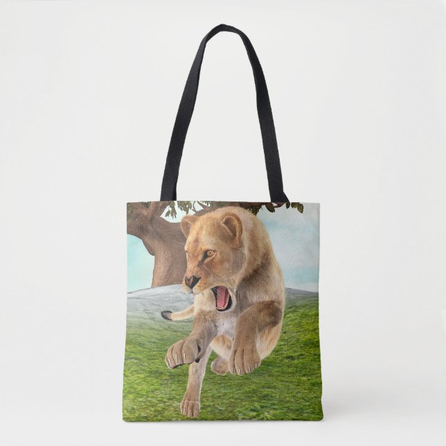 Fierce Lioness Jungle Adventure Art Tote Bag (Front)