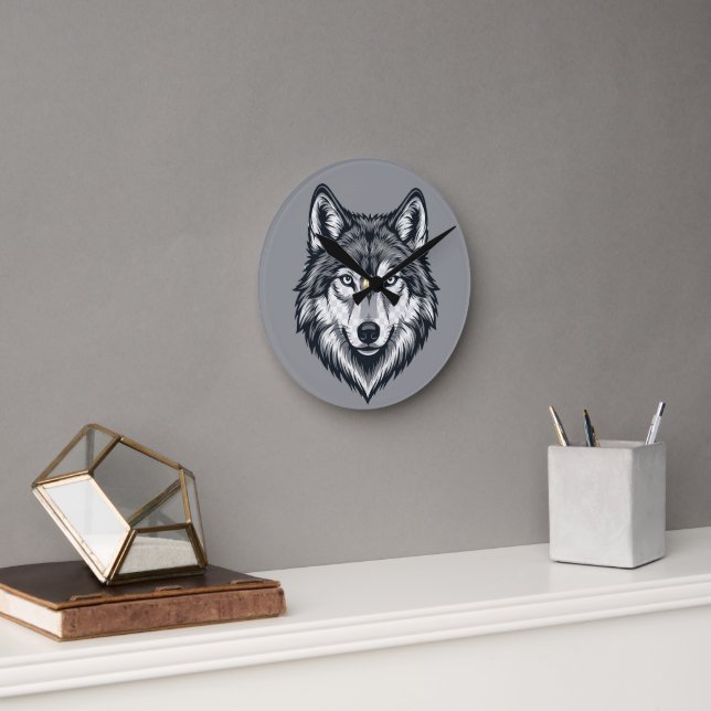 Fierce Lone Wolf Head Graphic Wall Clock (Office)