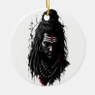 Fierce Lord Shiva Mahakal Grunge Dark Splash Art Ceramic Tree Decoration