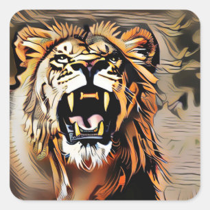 Fierce Majestic Lion - King Of The Beasts Square Sticker
