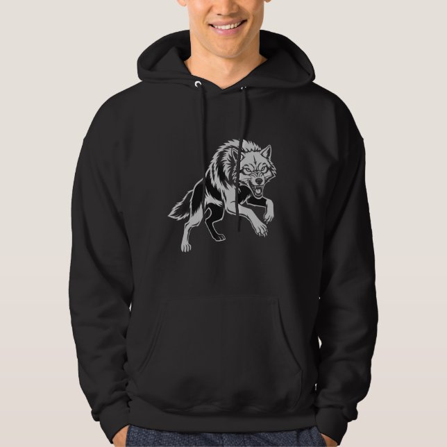 Fierce Minimal White Line Wolf Art T-Shirt Hoodie (Front)