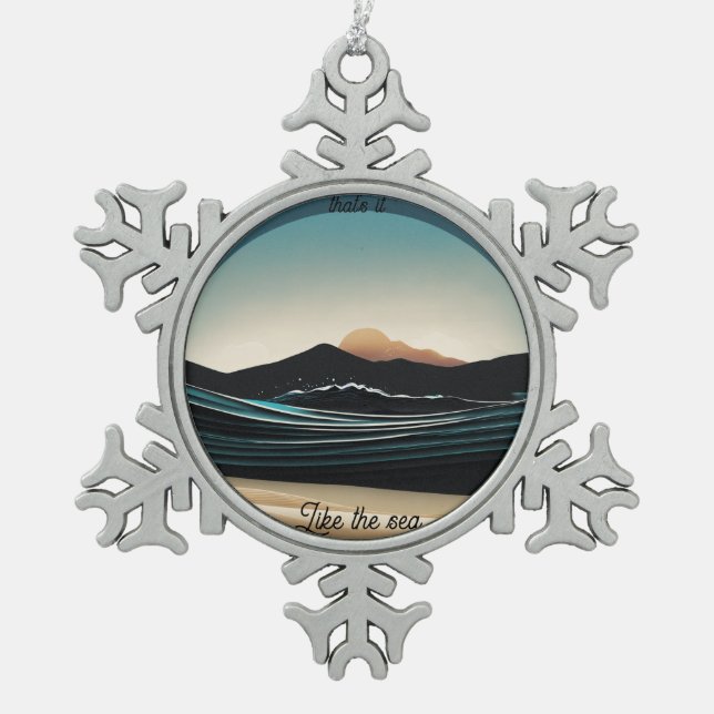 Fierce Minimalist Monta beach Ocean Wave Logo - Snowflake Pewter Christmas Ornament (Front)