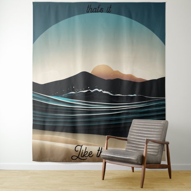 Fierce Minimalist Monta beach Ocean Wave Logo - Tapestry (In Situ)
