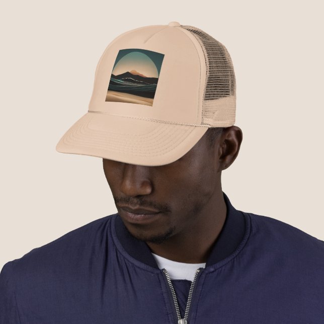 Fierce Minimalist Monta beach Ocean Wave Logo - Trucker Hat (In Situ)