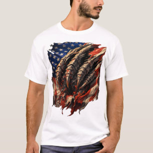 Fierce Monster Tearing American Flag Art T-Shirt