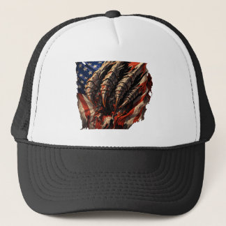 Fierce Monster Tearing American Flag Art Trucker Hat