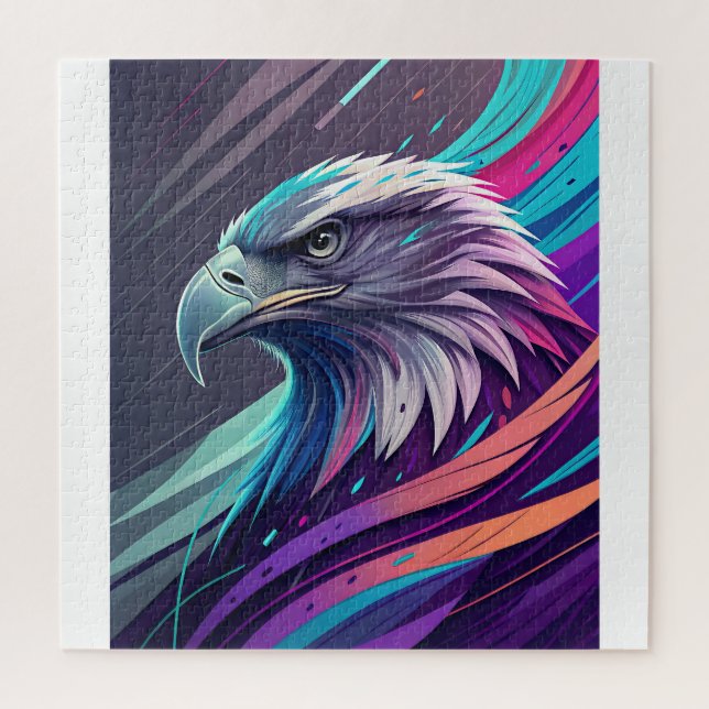 Fierce Neon Eagle — Stylised Head with Geometric  Jigsaw Puzzle (Vertical)
