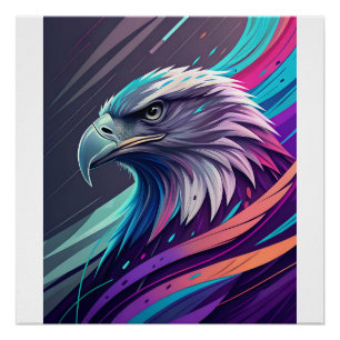 Fierce Neon Eagle — Stylised Head with Geometric Poster