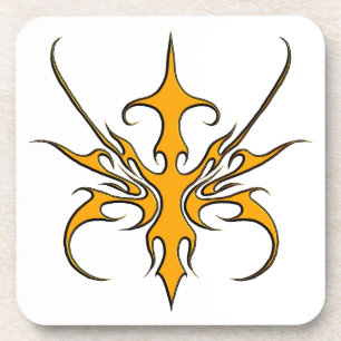 Fierce Orange Tribal Line Art Illustration Coaster