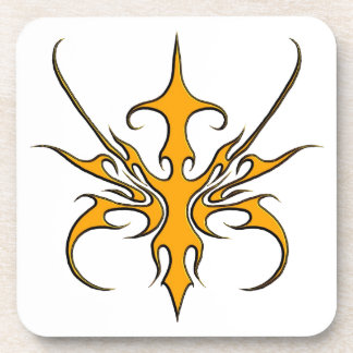 Fierce Orange Tribal Line Art Illustration Coaster