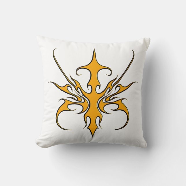 Fierce Orange Tribal Line Art Illustration Cushion (Front)