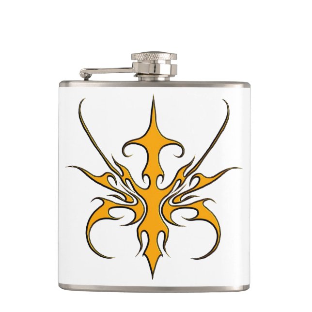 Fierce Orange Tribal Line Art Illustration Hip Flask (Front)