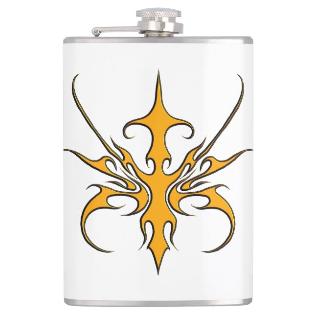 Fierce Orange Tribal Line Art Illustration Hip Flask (Front)