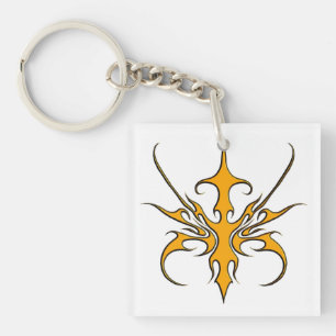 Fierce Orange Tribal Line Art Illustration Key Ring