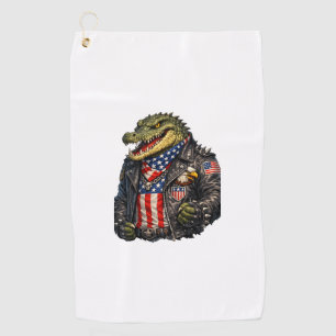 Fierce Patriotic Alligator Biker Leather Jacket St Golf Towel