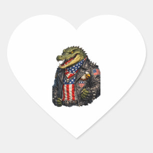 Fierce Patriotic Alligator Biker Leather Jacket St Heart Sticker