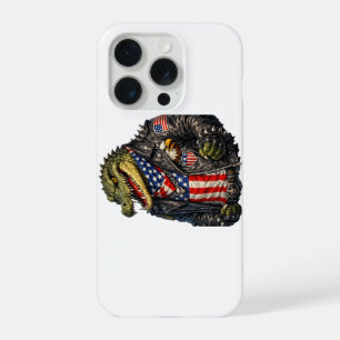 Fierce Patriotic Alligator Biker Leather Jacket St iPhone 15 Pro Case