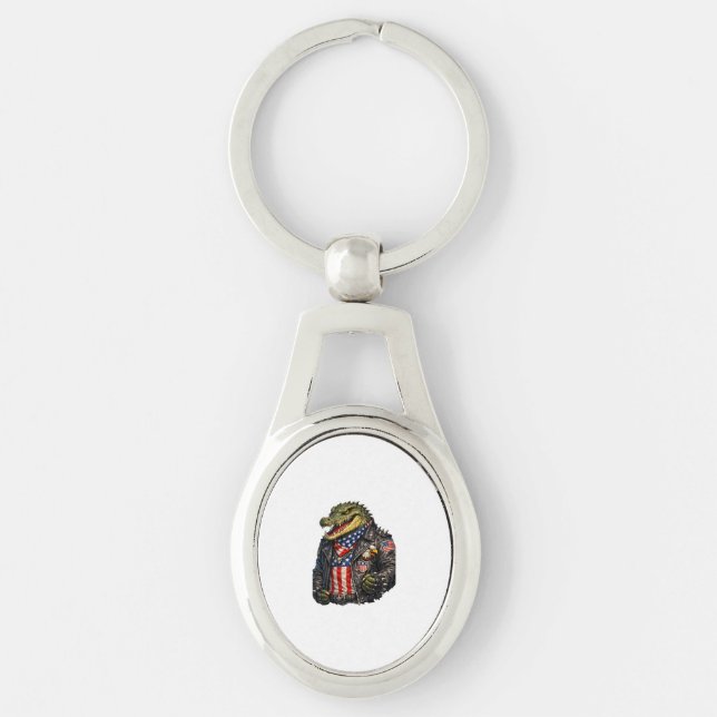 Fierce Patriotic Alligator Biker Leather Jacket St Key Ring (Front)