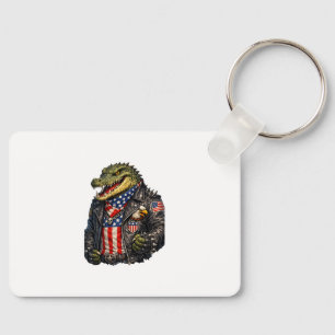 Fierce Patriotic Alligator Biker Leather Jacket St Key Ring