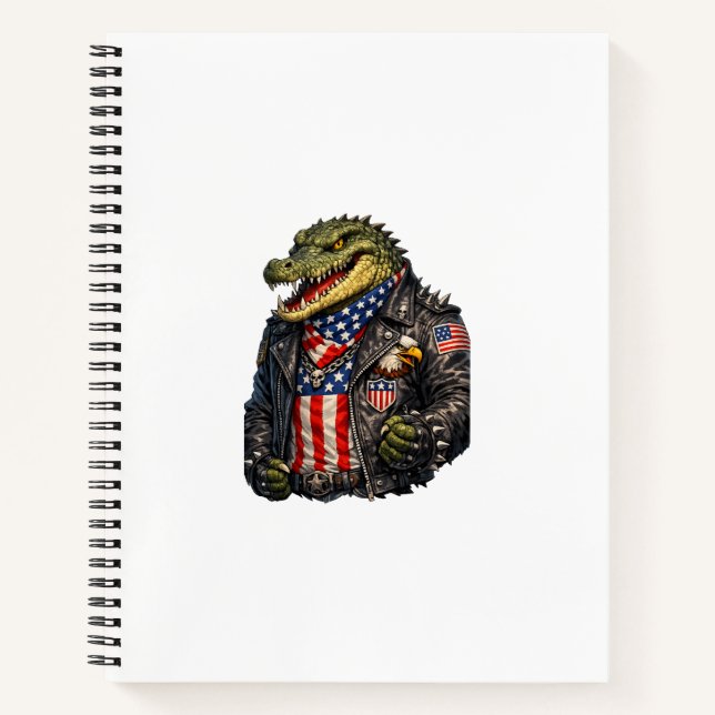 Fierce Patriotic Alligator Biker Leather Jacket St Notebook (Front)