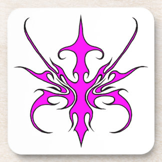 Fierce Pink and Black Tribal Line Art Illustration Coaster
