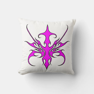 Fierce Pink and Black Tribal Line Art Illustration Cushion