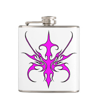 Fierce Pink and Black Tribal Line Art Illustration Hip Flask